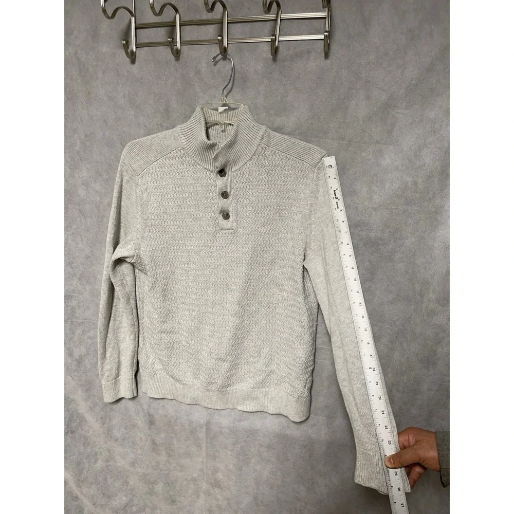 Banana Republic Sweater Men L Ivory Cable Knit Button Mock Neck‎ Nordic Heavy